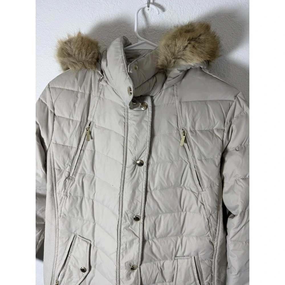 Michael Kors Women's Grey Faux Fur Hooded Puffer‎ Coat Sz Plus XL